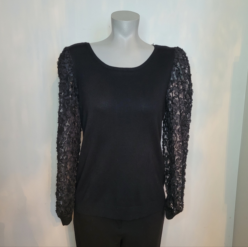 Elegant Black Lace Sleeve Top